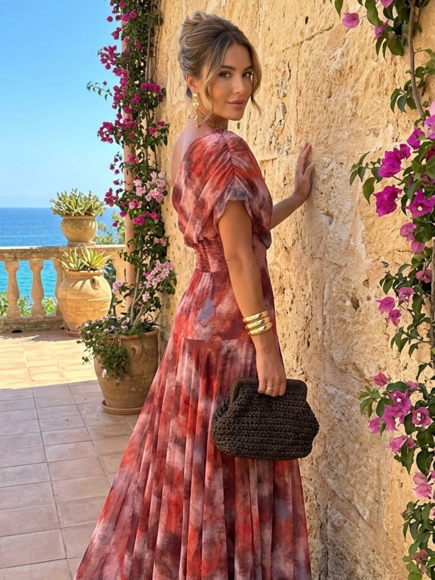 Aquarell Off-Shoulder Langkleid
