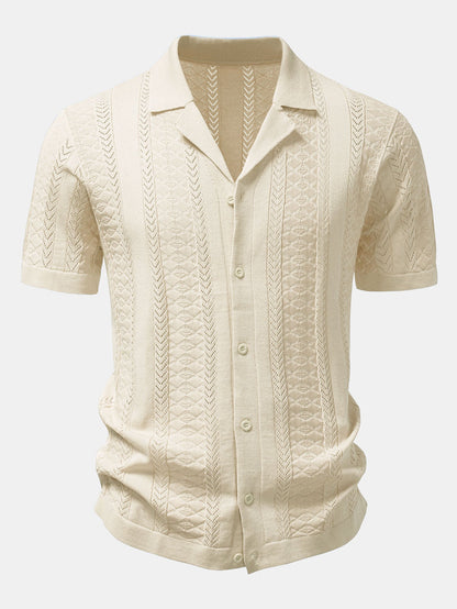 Texturiertes Jacquard-Offene Strickshirt & Crinkle-texturierte Gerade Hosen