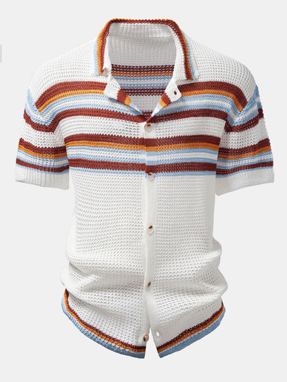 Gestreiftes Button-Up Strickhemd & Gerade Bein Leinenhose