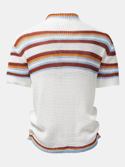 Gestreiftes Button-Up Strickhemd & Gerade Bein Leinenhose