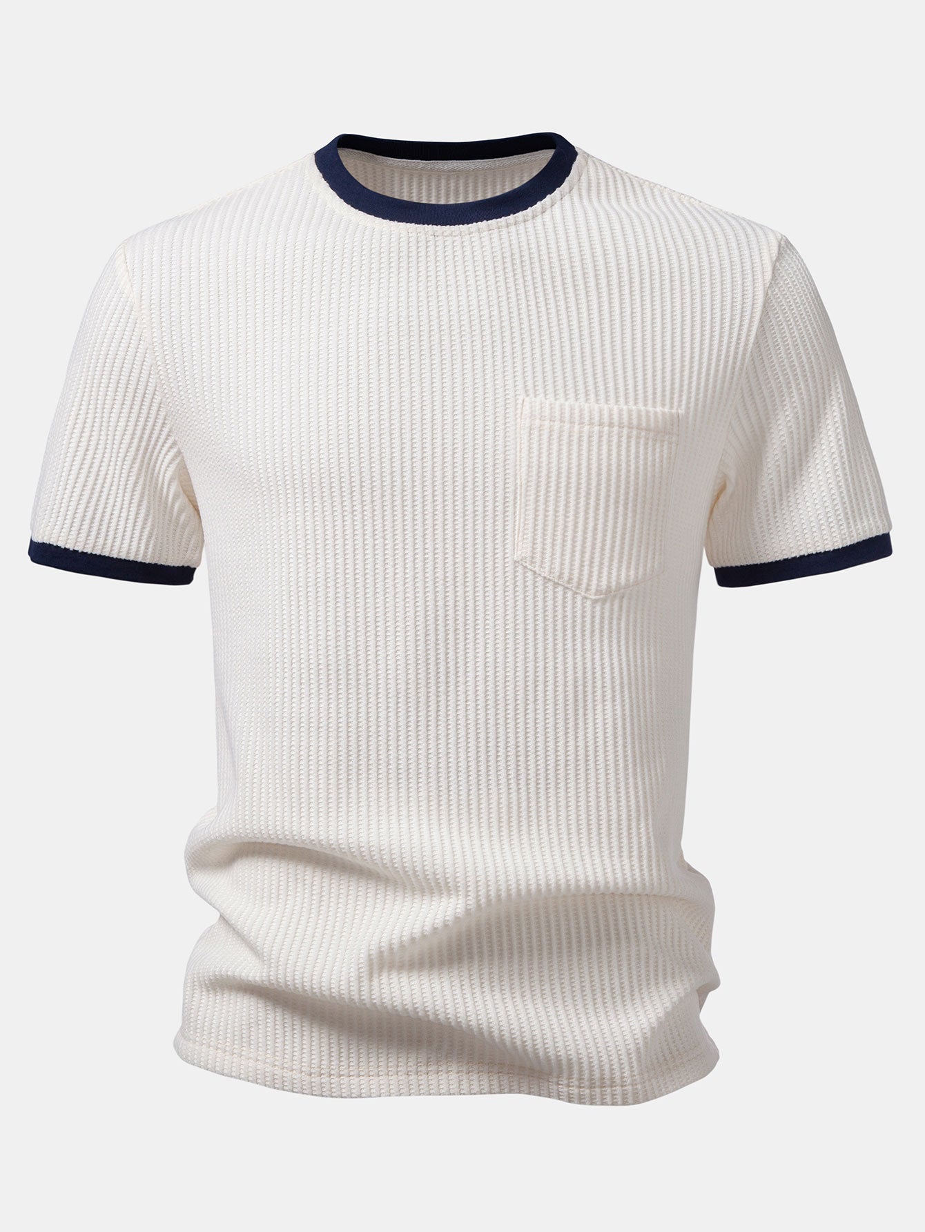 Kontrast Waffle T-Shirt mit Tasche & Drawstring Strick Waffle Shorts