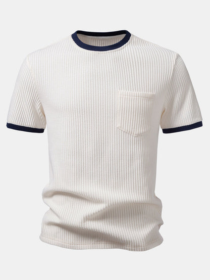 Kontrast Waffle T-Shirt mit Tasche & Drawstring Strick Waffle Shorts