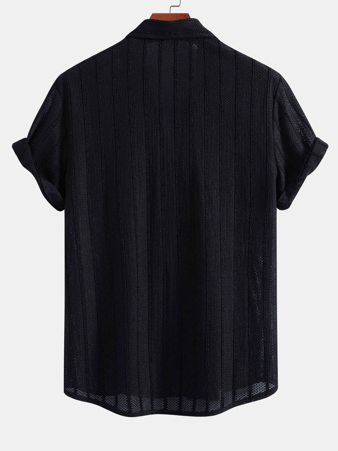Texturierte gestreifte Hemdbluse & knittertexturierte gerade Beinhosen