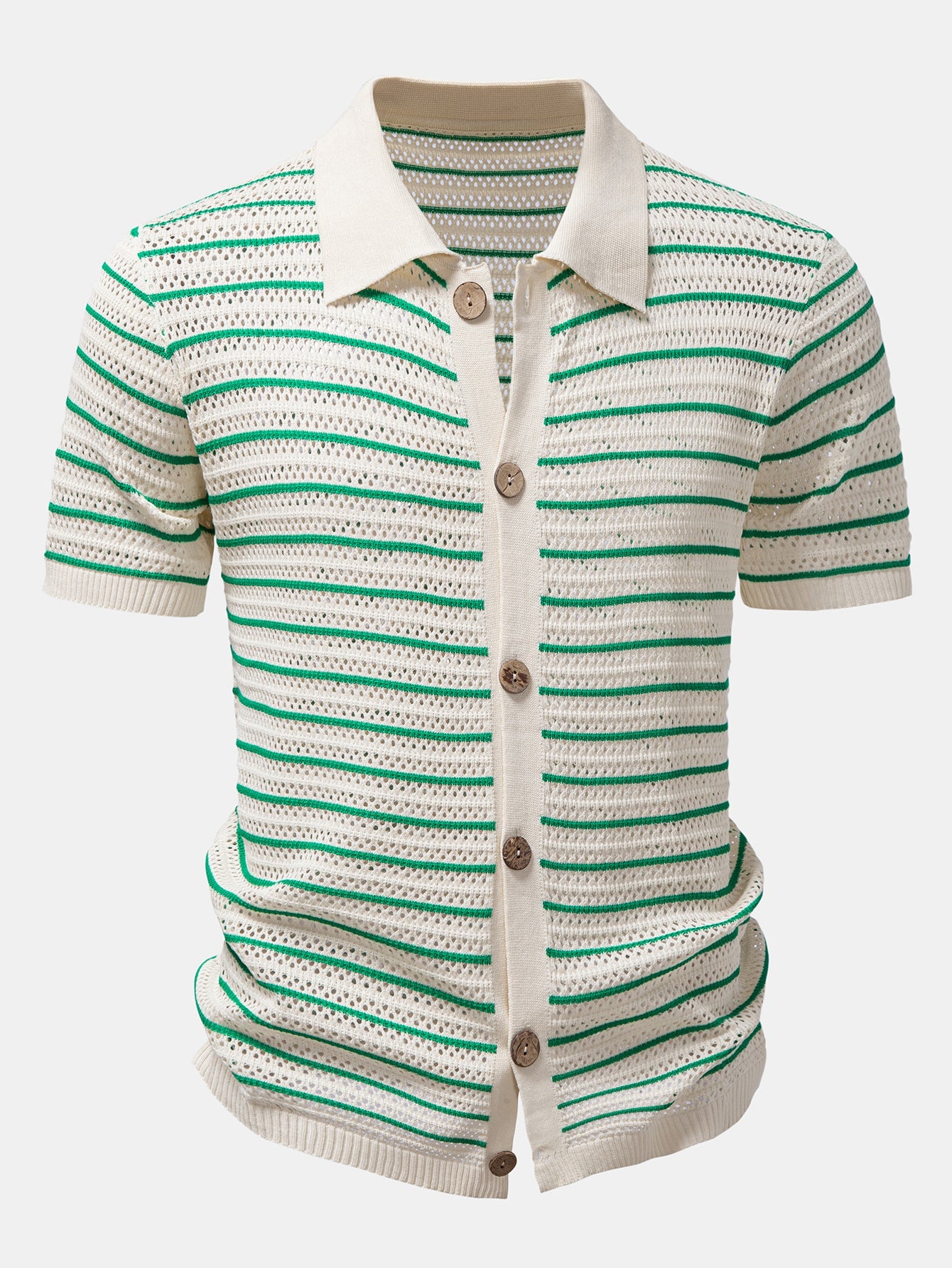 Streifen Offenes Strickshirt & Crinkle Texturierte Drawstring 5" Shorts