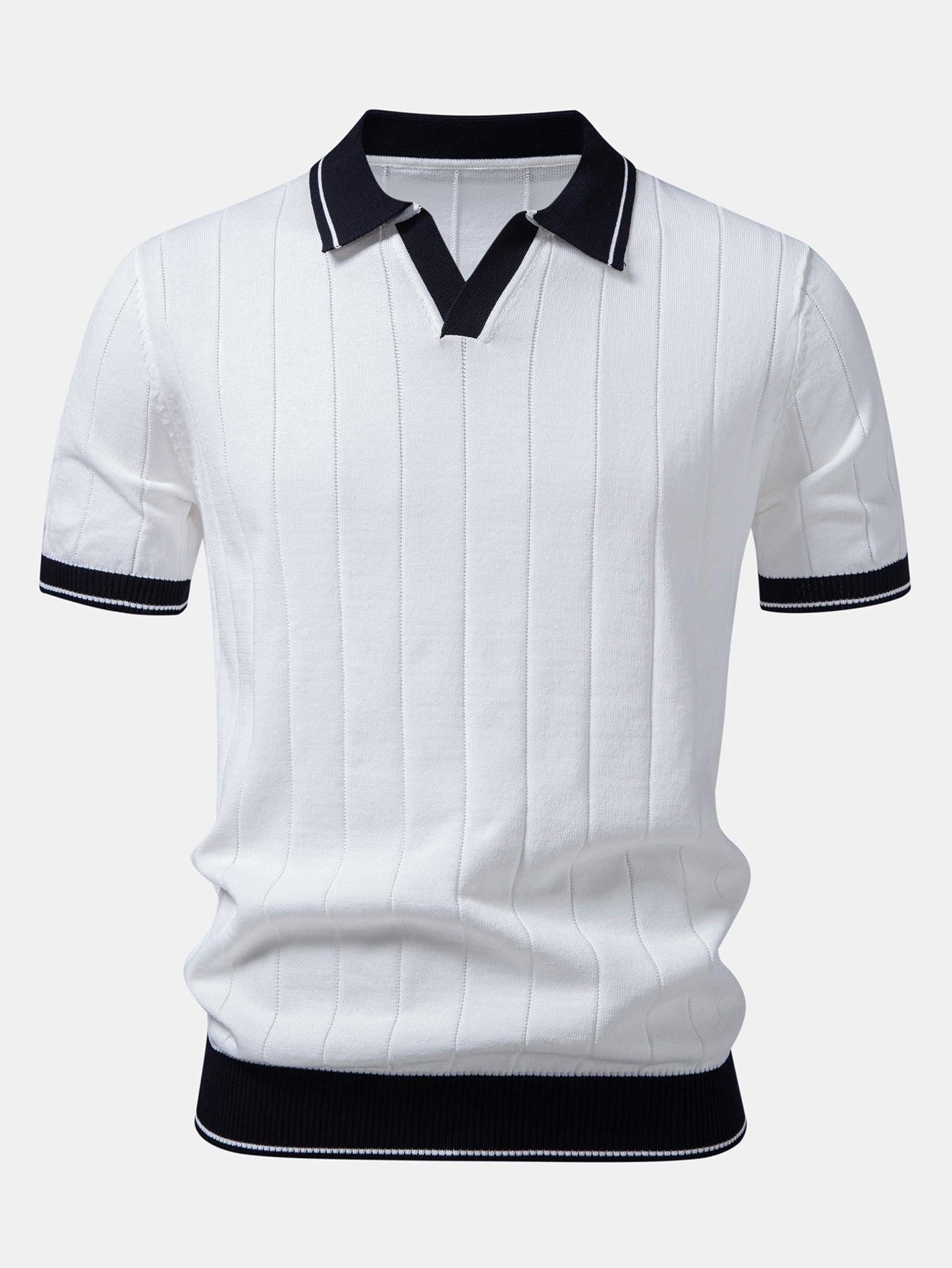 Kontrastbesatz Geripptes Johnny-Kragen Strick-Polo & Slim Fit Tapered Hose