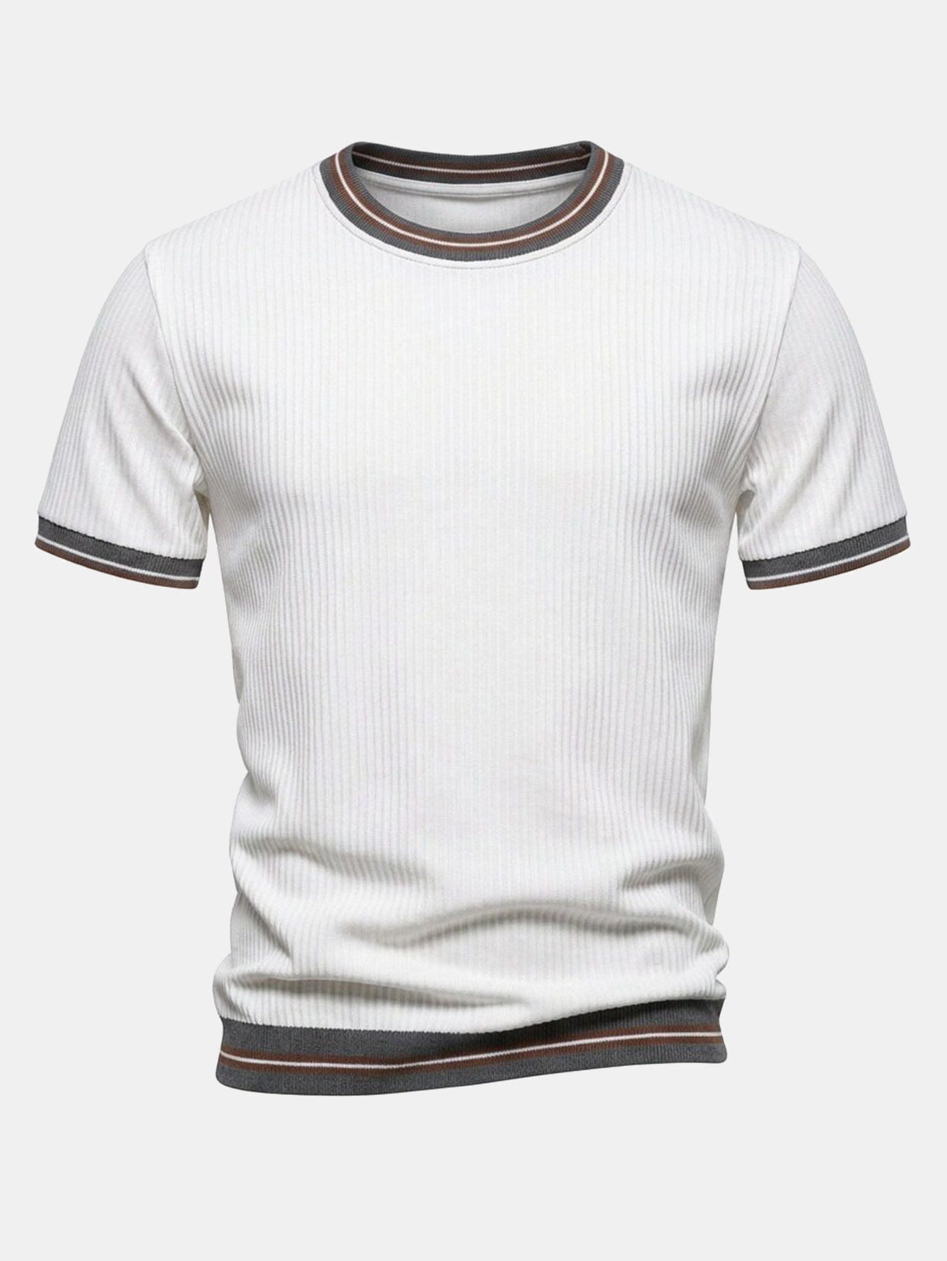 Texturiertes Kontrast Crew Neck Strick T-Shirt