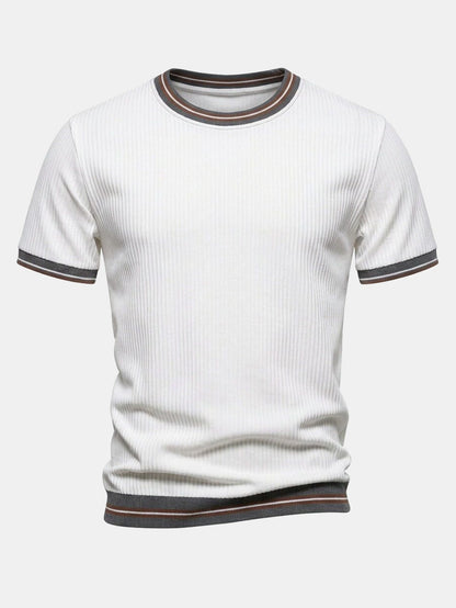 Texturiertes Kontrast Crew Neck Strick T-Shirt