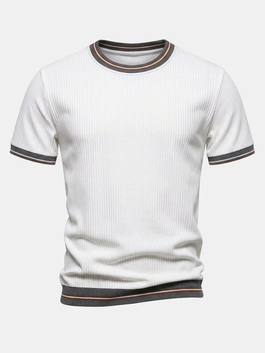 Texturiertes Kontrast Crew Neck Strick T-Shirt