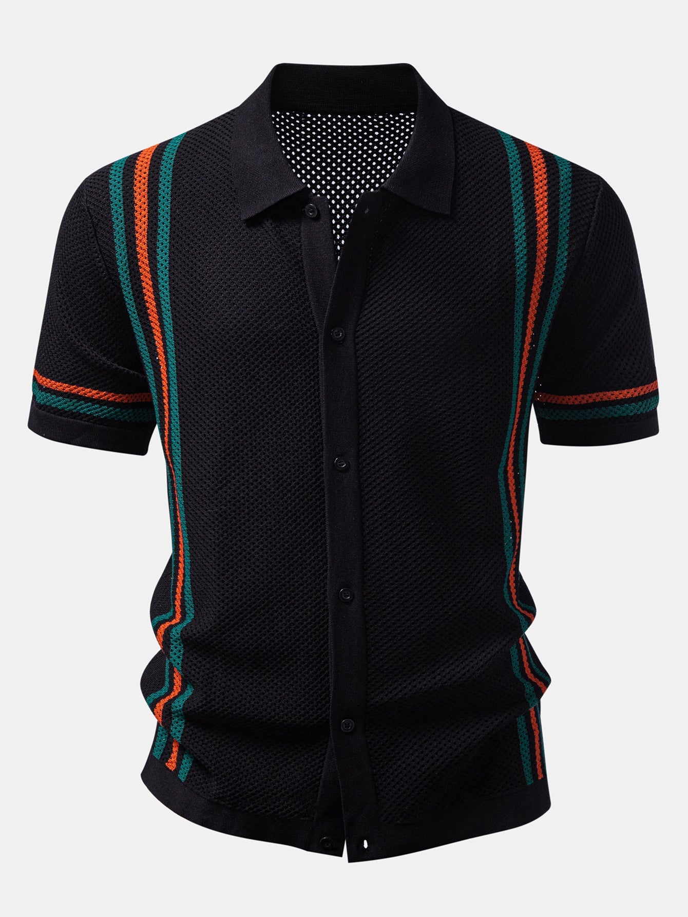 Gestreiftes Button-Up Strickhemd & Shorts mit Kordelzug