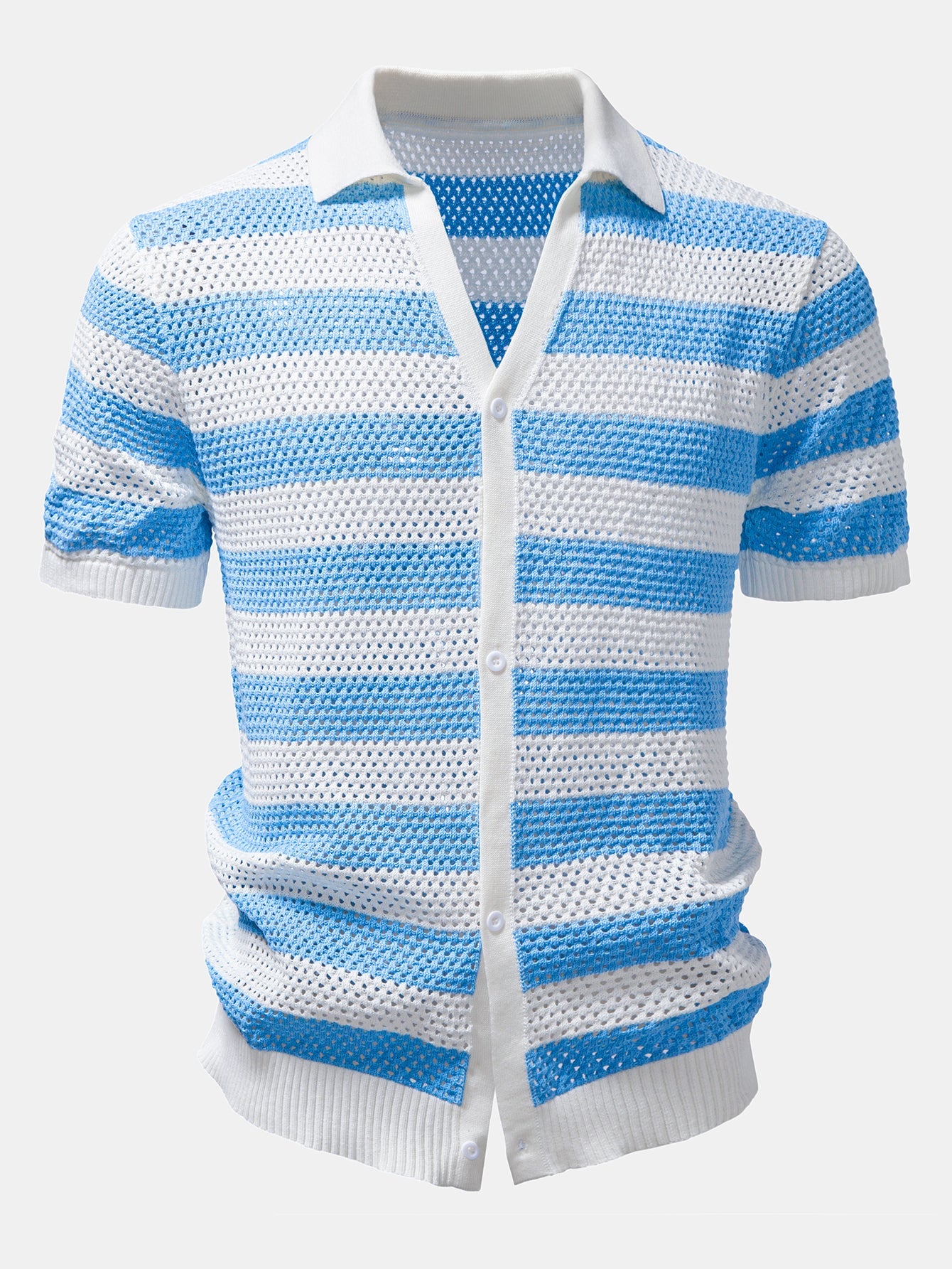 Streifen V-Ausschnitt Offenes Strickshirt & Crinkle Texturierte Gerade Hosen