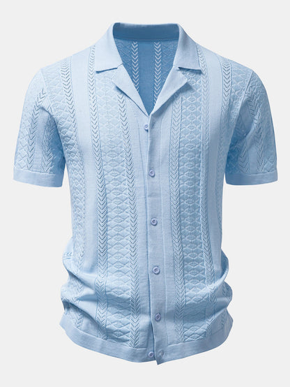 Texturiertes Jacquard-Offene Strickshirt & Crinkle-texturierte Gerade Hosen