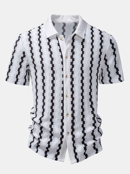 Kariertes Jacquard Hemd mit Knöpfen & Gerade geschnittene Leinenhose