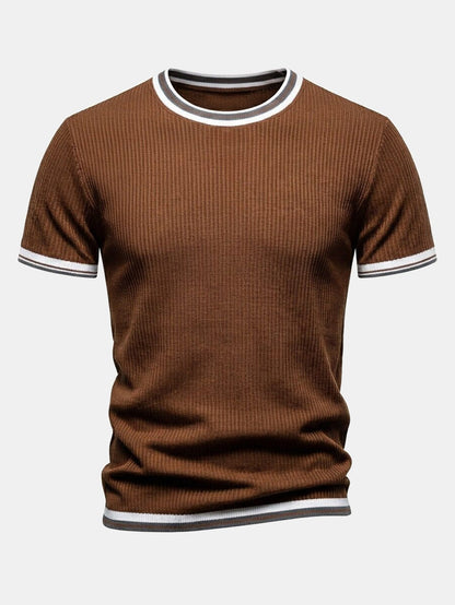Texturiertes Kontrast Crew Neck Strick T-Shirt