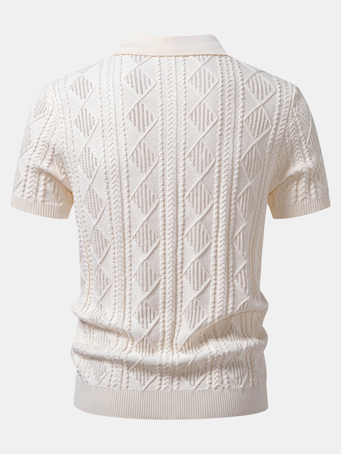 Geometrisches Jacquard Offenes Strick Polo & Gerade Beinform Leinenhose