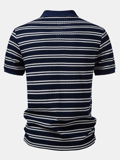 Stripe Waffle Johnny Kragen Polo & Gerade Beinform Leinenhose