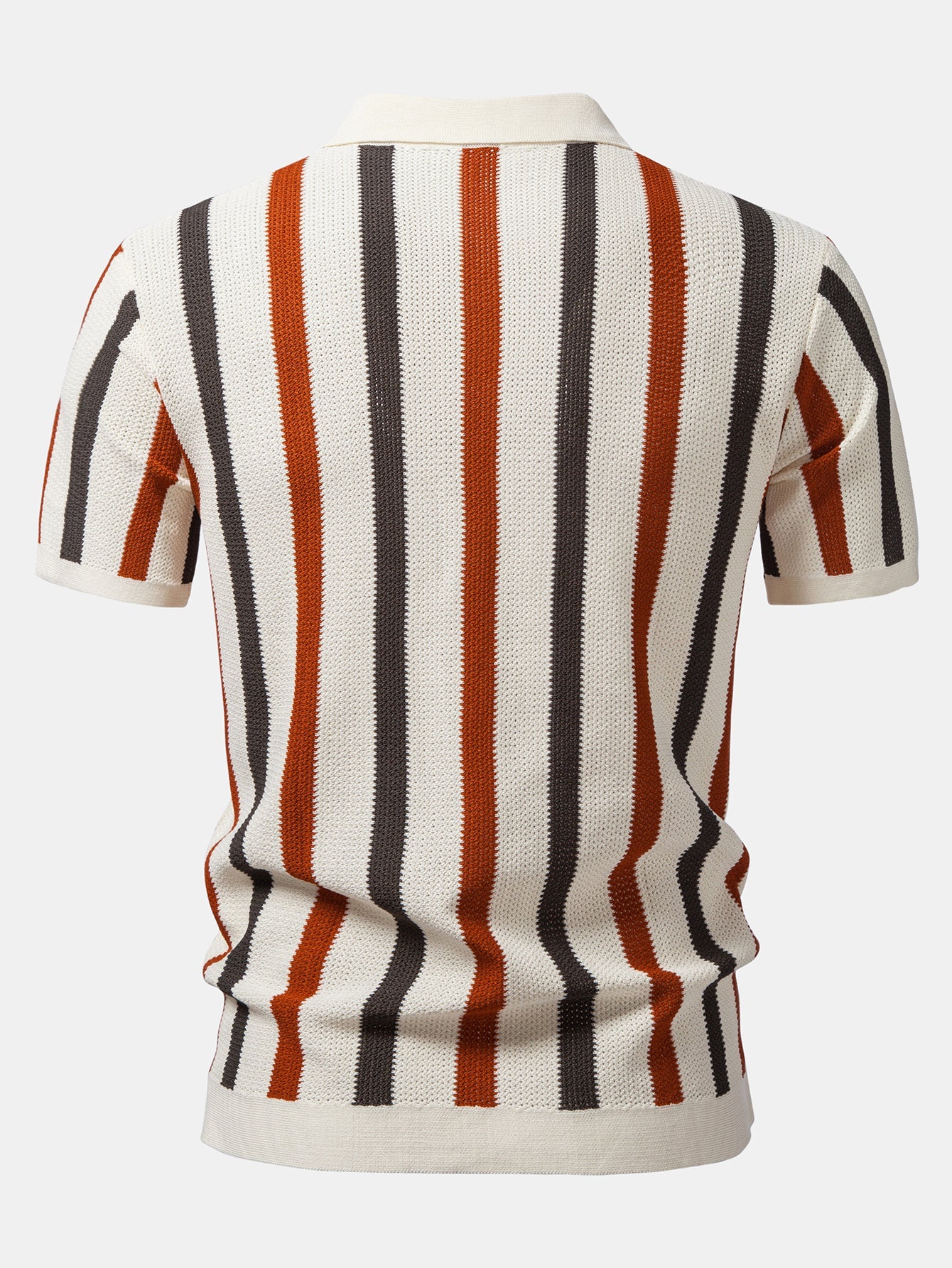 Gestreiftes Strick-Poloshirt mit Johnny-Kragen & gerade geschnittene Leinenhose