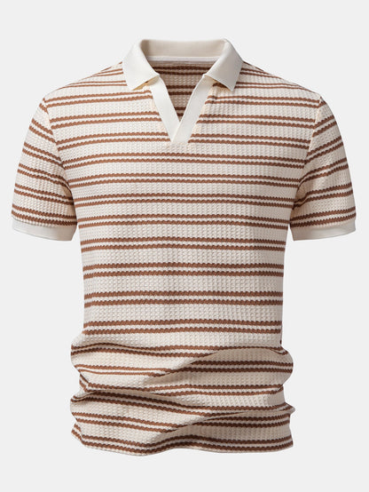 Stripe Waffle Johnny Kragen Polo & Gerade Beinform Leinenhose