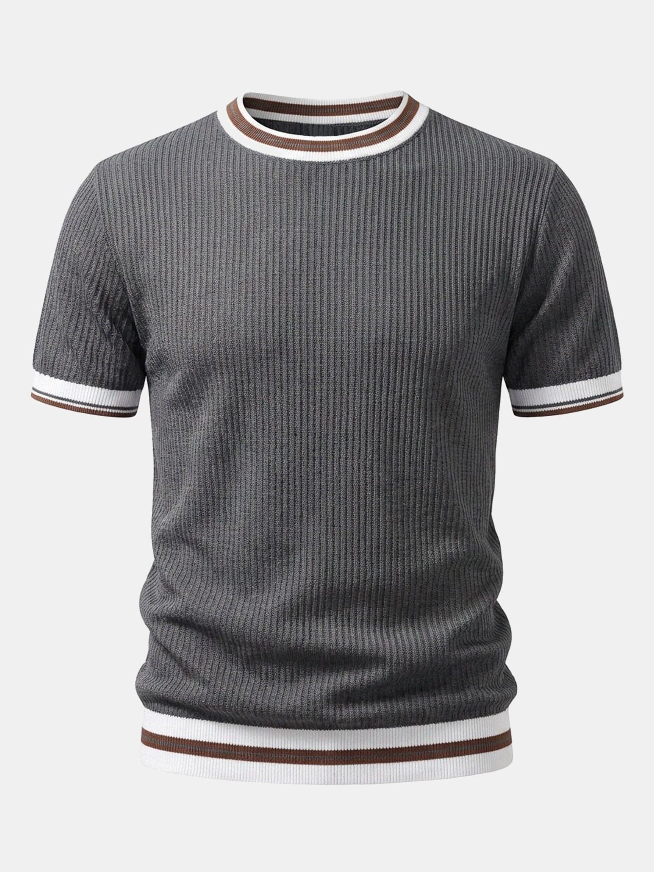 Texturiertes Kontrast Crew Neck Strick T-Shirt