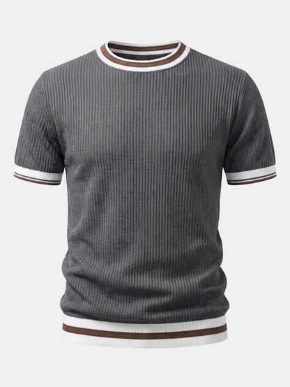 Texturiertes Kontrast Crew Neck Strick T-Shirt