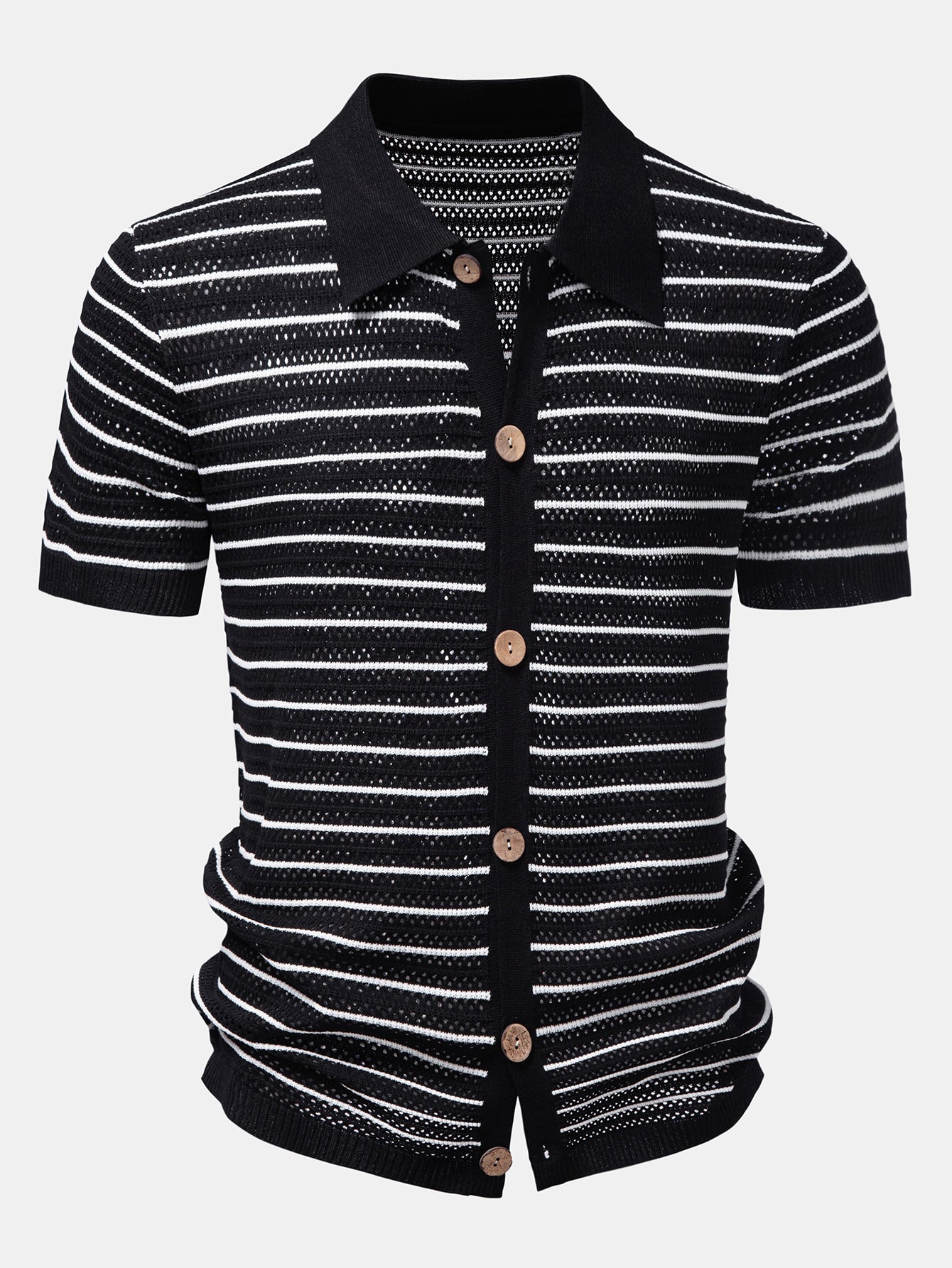 Streifen Offenes Strickshirt & Crinkle Texturierte Drawstring 5" Shorts