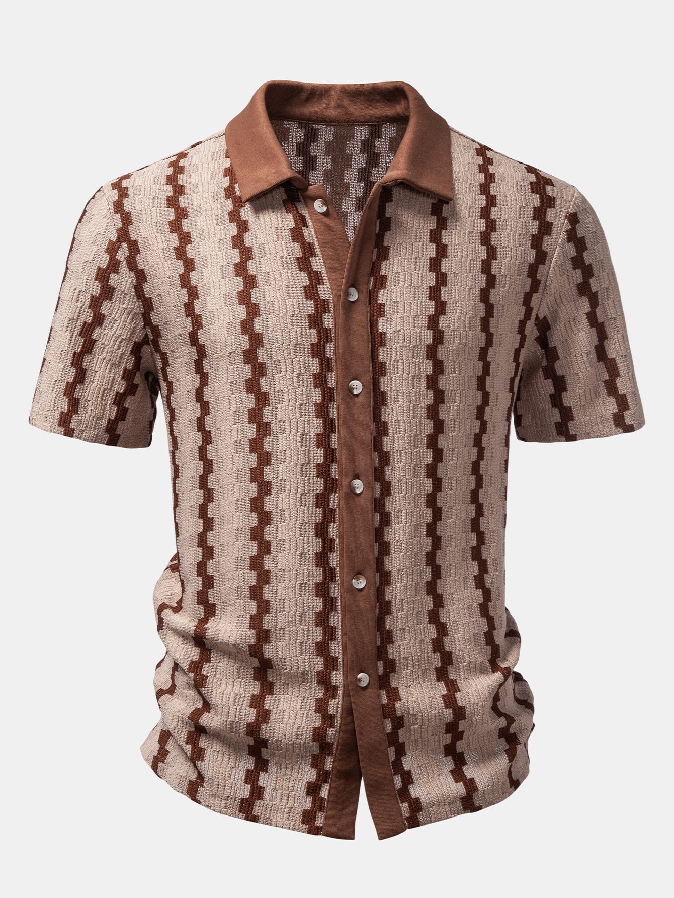 Kariertes Jacquard Hemd mit Knöpfen & Gerade geschnittene Leinenhose