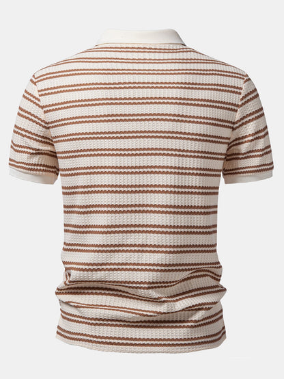 Stripe Waffle Johnny Kragen Polo & Gerade Beinform Leinenhose