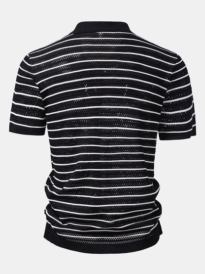 Gestreiftes Offenes Strickshirt & Gerade Bein Leinenhose