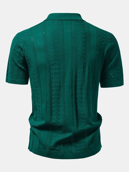 Texturiertes Jacquard Offenes Strickhemd & Gerade Beinform Leinenhose