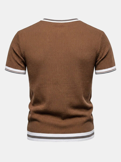 Texturiertes Kontrast Crew Neck Strick T-Shirt