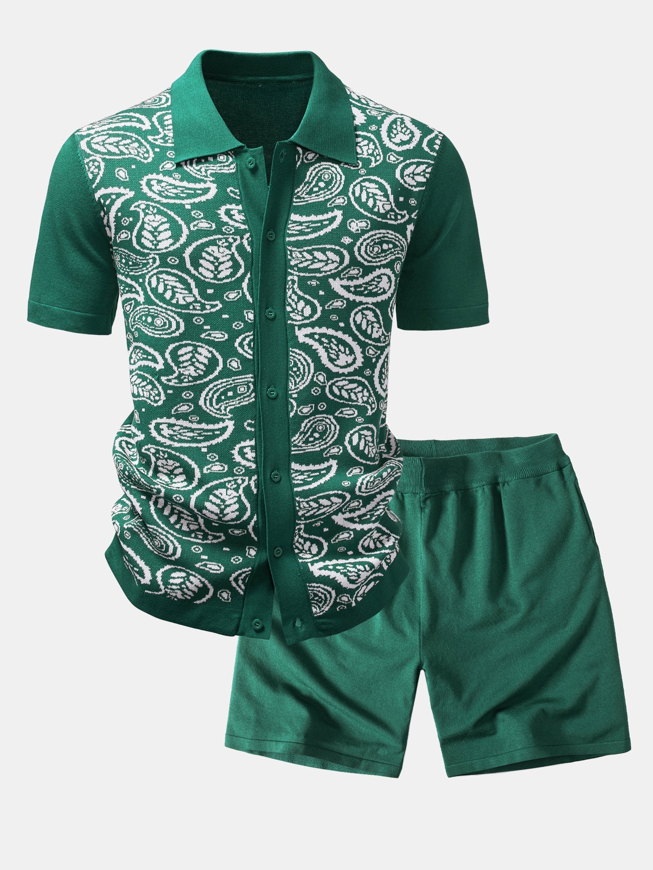 Paisley Knopf-Down Strickhemd & Strickshorts