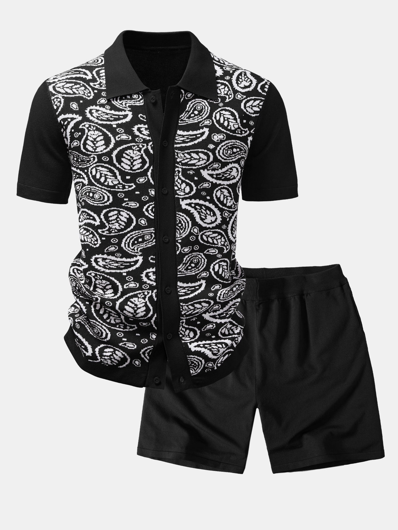Paisley Knopf-Down Strickhemd & Strickshorts