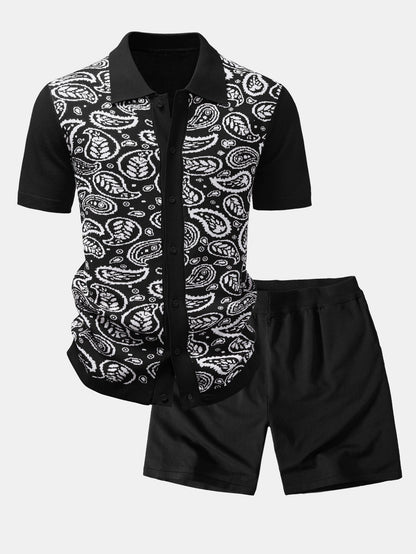 Paisley Knopf-Down Strickhemd & Strickshorts