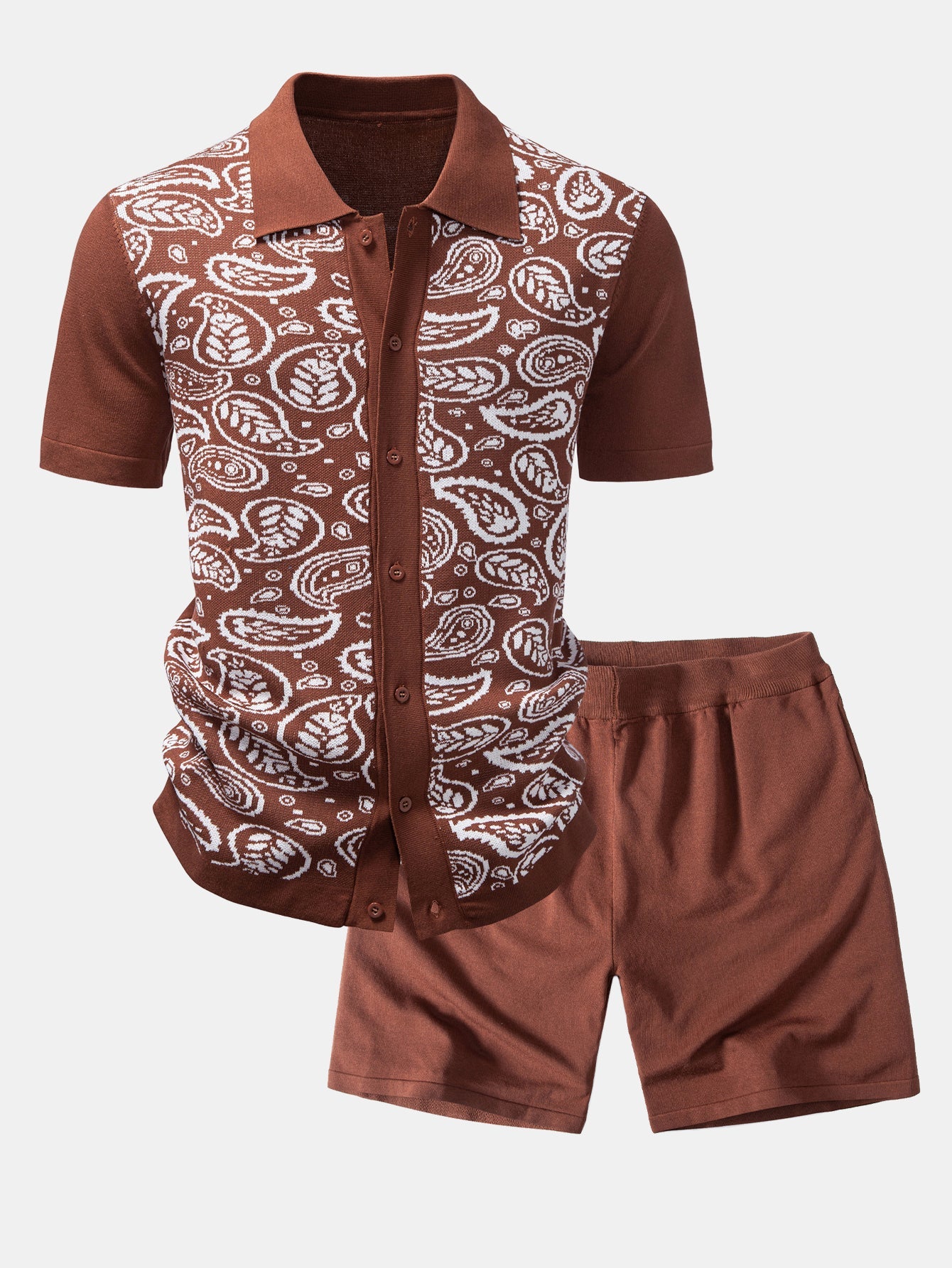 Paisley Knopf-Down Strickhemd & Strickshorts