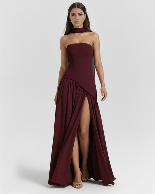 Strapless langes Kleid mit Schlitz