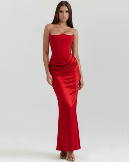 Satin-Langkleid mit schulterfreiem Ausschnitt