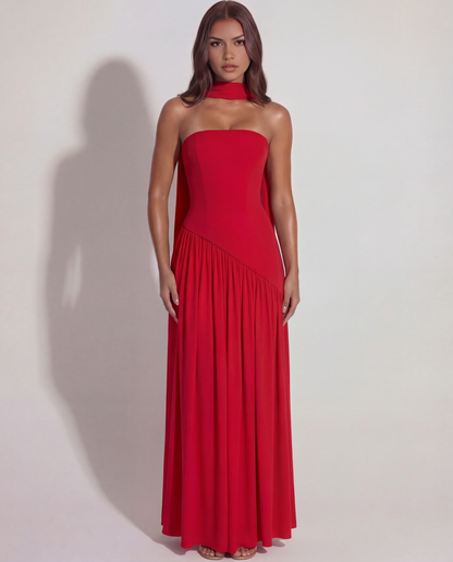 Strapless langes Kleid mit Schlitz