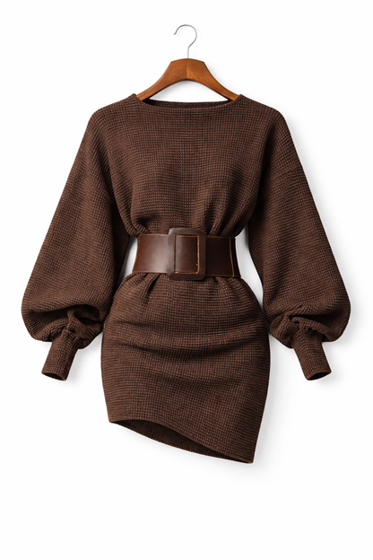 VIVIENNE | Noor - Strick Mini Kleid mit Taillengürtel