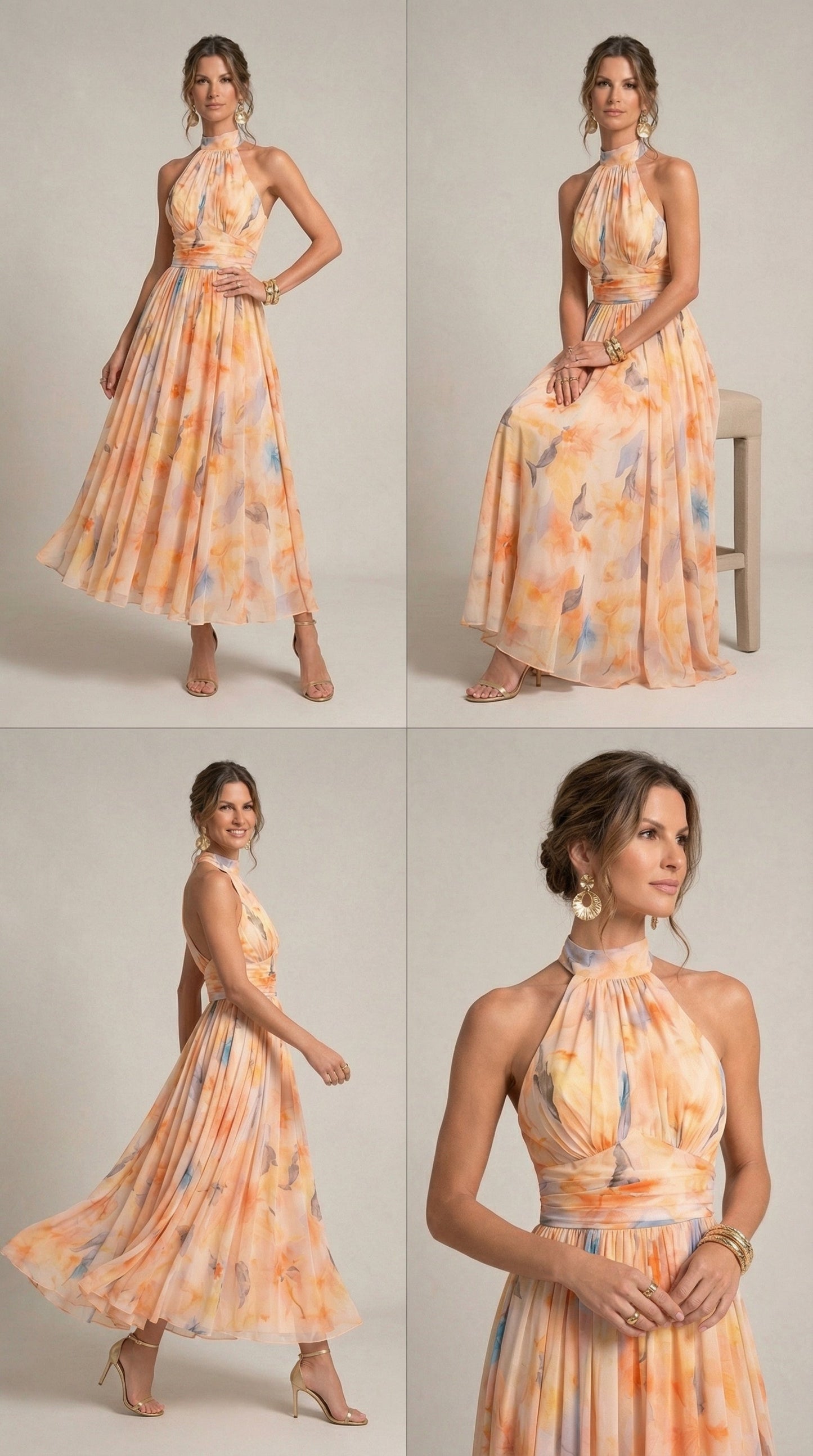 Halterneck-Kleid mit Aquarelldruck