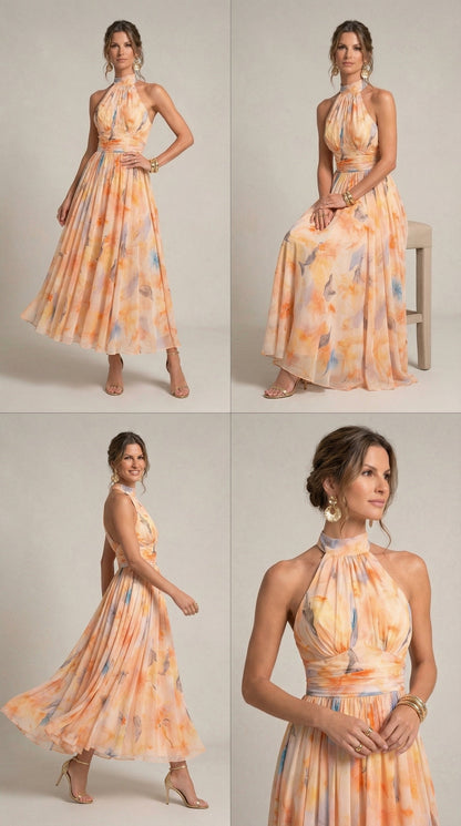 Halterneck-Kleid mit Aquarelldruck