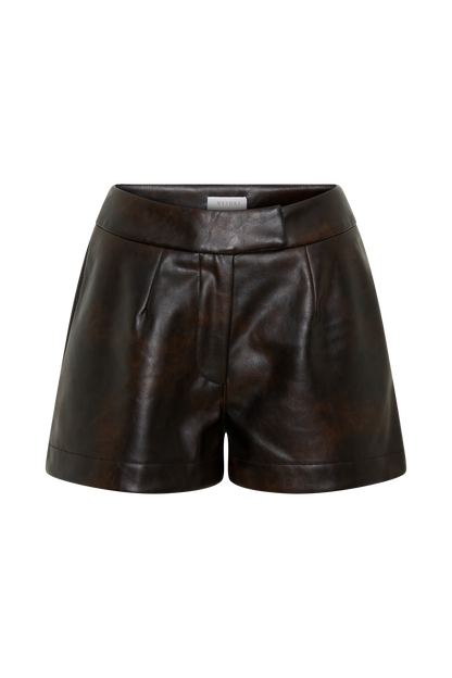 Adaline Kunstleder Hohe Taillen Shorts - Dunkle Schokolade