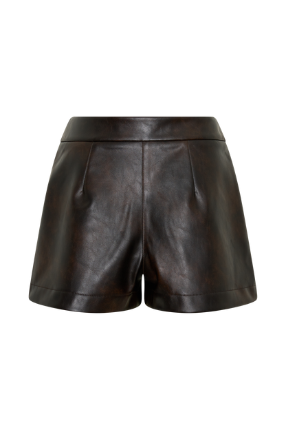 Adaline Kunstleder Hohe Taillen Shorts - Dunkle Schokolade