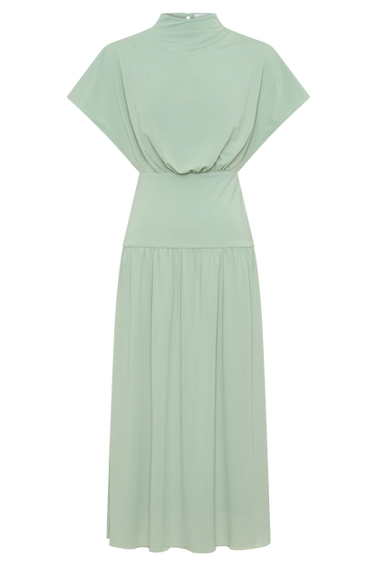 Ailla Hoher Hals Cowl Midi Kleid - Aqua Grau