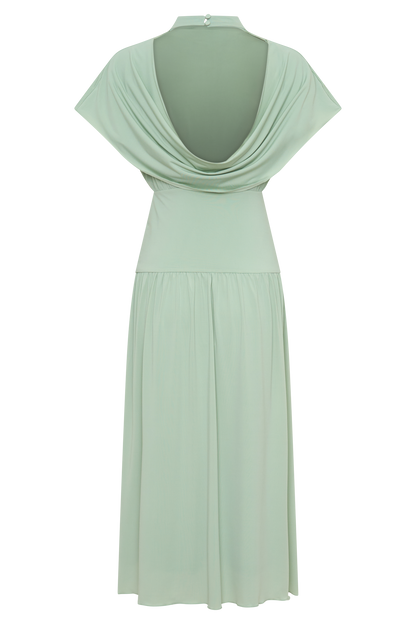 Ailla Hoher Hals Cowl Midi Kleid - Aqua Grau