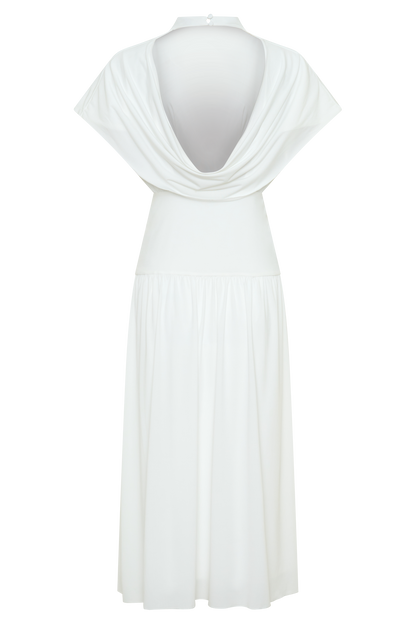 Ailla Hochkragen Cowl Midi Kleid - Weiß