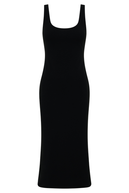 Allyra Scoop Stretch Crepe Midi Kleid - Schwarz
