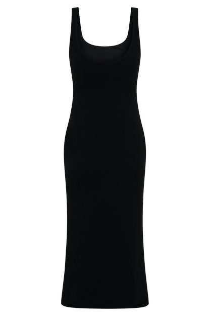 Allyra Scoop Stretch Crepe Midi Kleid - Schwarz