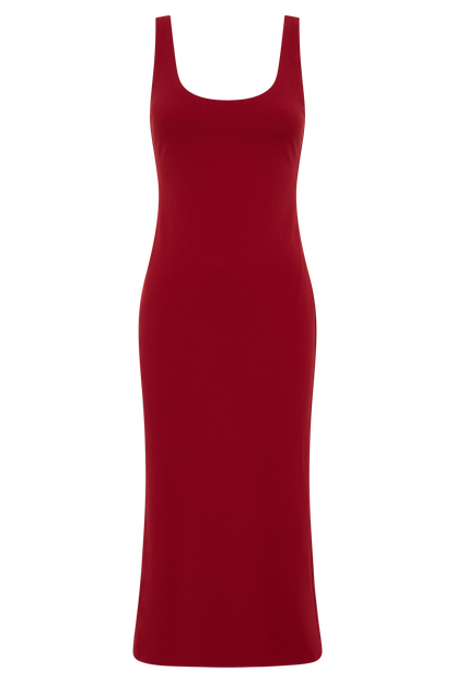 Allyra Scoop Stretch Crepe Midi Kleid - Rot