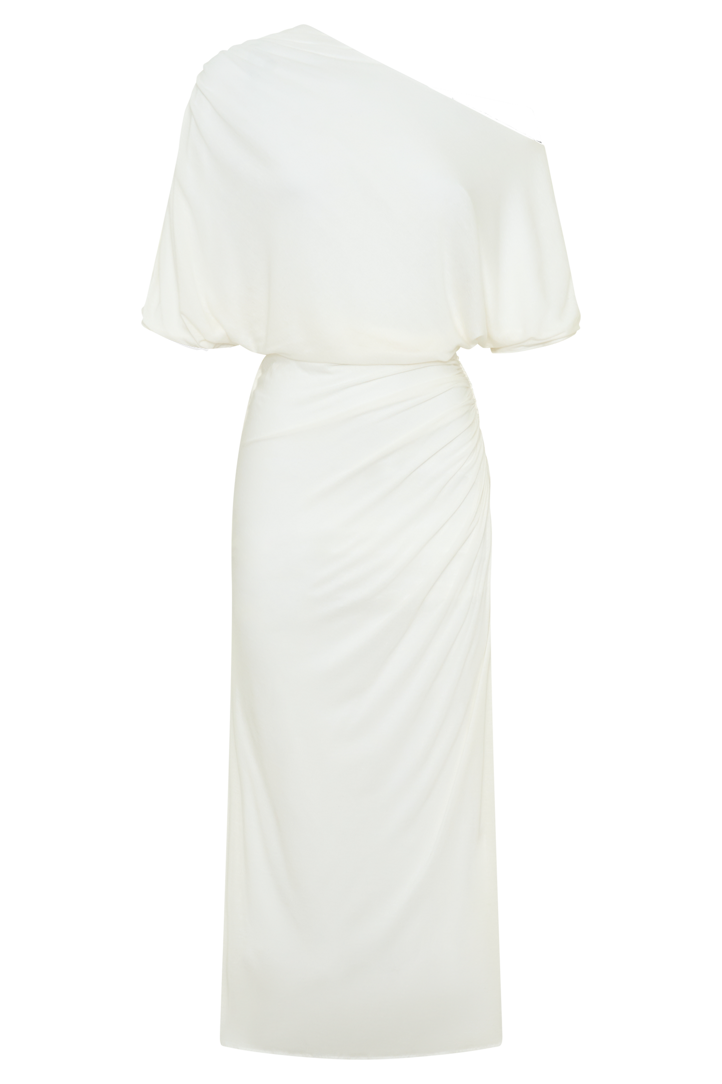 Alva Wolle Lyocell Drapiertes Midi-Kleid - Weiß