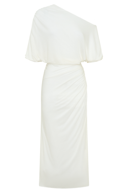 Alva Wolle Lyocell Drapiertes Midi-Kleid - Weiß