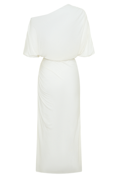 Alva Wolle Lyocell Drapiertes Midi-Kleid - Weiß